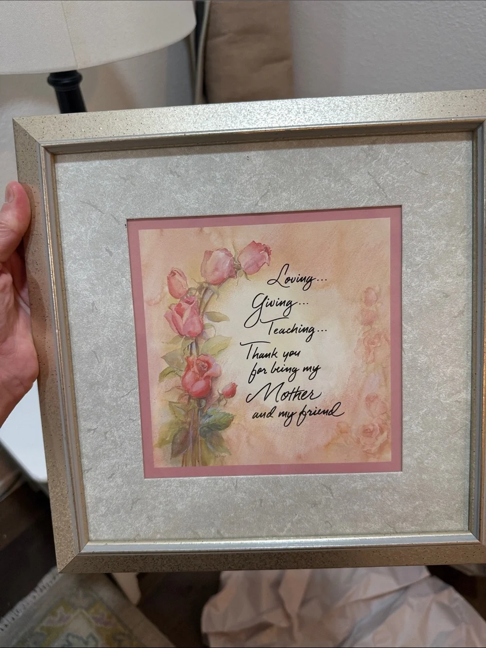 Home Interiors Pink Rose Sentiment Framed Wall Art 11.5x11.5